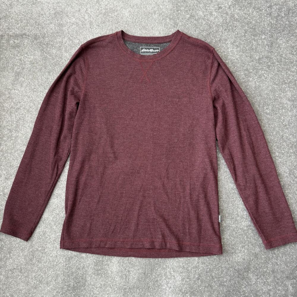 Eddie Bauer Lounge Sweater Mens Medium Maroon Thermal Long Sleeve Pullover Shirt